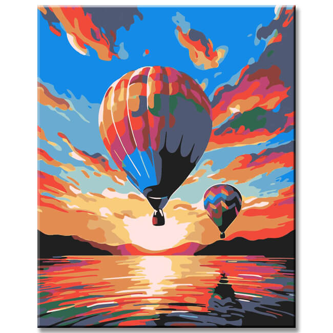 Hot air balloon over Ibiza Sunset Beach - painting by numbers