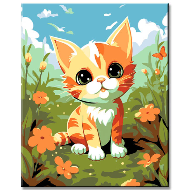 Cute kitten in the garden - painting by numbers