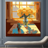 Flower vase on the window - painting by numbers