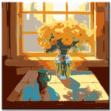 Flower vase on the window - painting by numbers