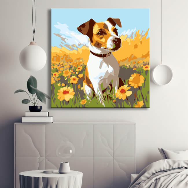 Dogs in flowers - painting by numbers