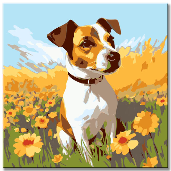 Dogs in flowers - painting by numbers