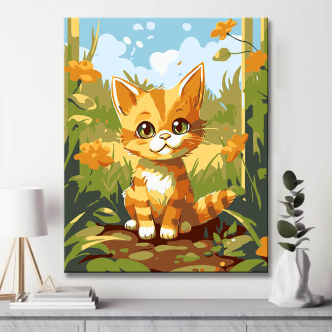 Cute kitten in the garden - painting by numbers