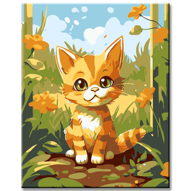 Cute kitten in the garden - painting by numbers