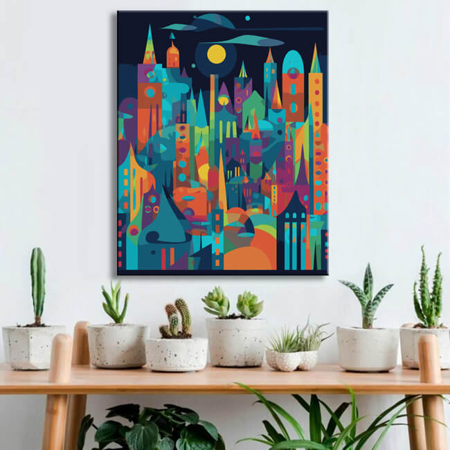 Futuristic city silhouette - painting by numbers