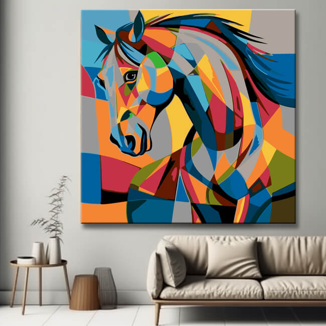 Horse painting in Picasso style - paint by numbers