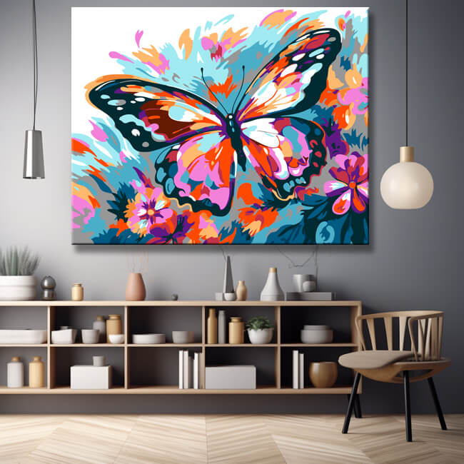 Butterfly over Flowers - Painting by Numbers Fauvism