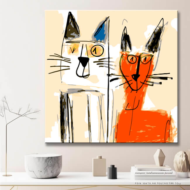 Dog and cat - painting by numbers in Picasso style