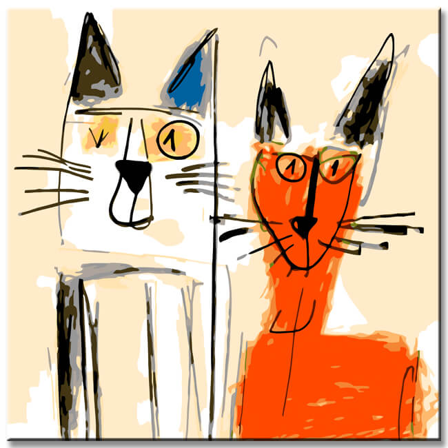 Dog and cat - painting by numbers in Picasso style