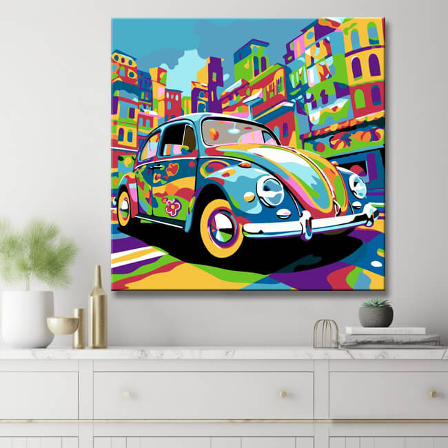 Colorful cartoon car paint by numbers