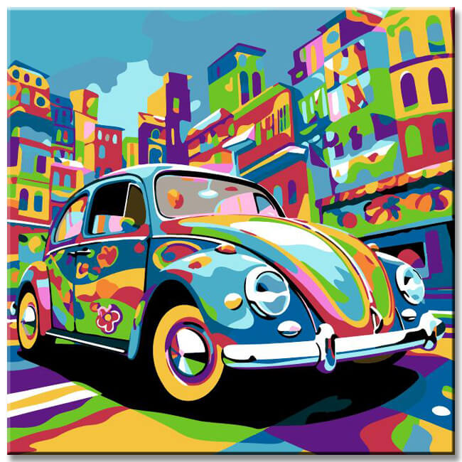 Colorful cartoon car paint by numbers