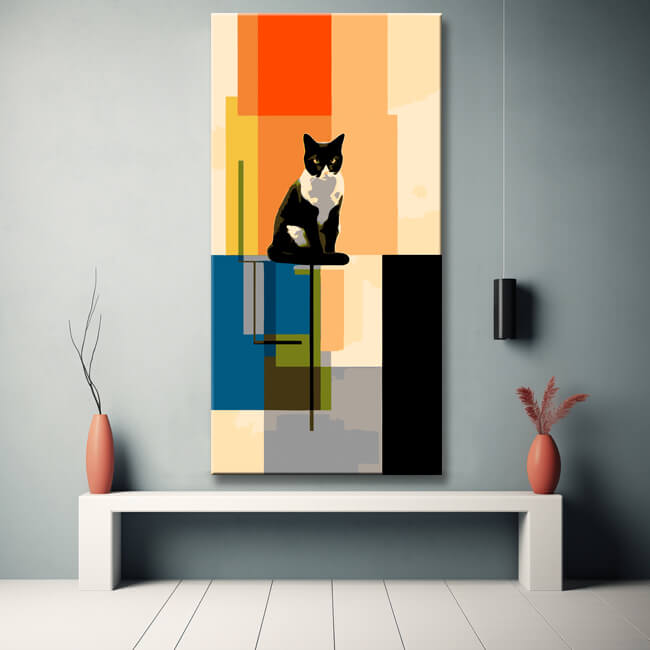 Cat painting by numbers in the style of Suprematism