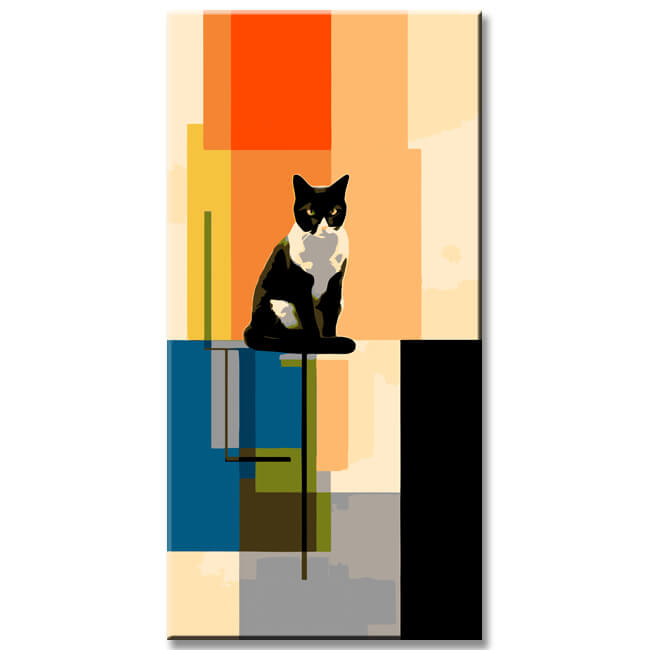 Cat painting by numbers in the style of Suprematism