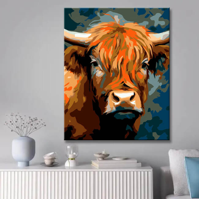 Highland Cattle in Picasso Style Painting By Numbers