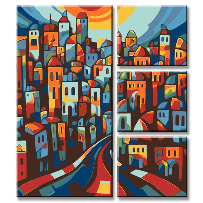 Painting by numbers Creative painting of a city 4 parts