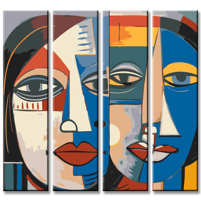 Paint By Numbers Cubism Face Painting 4-Panel