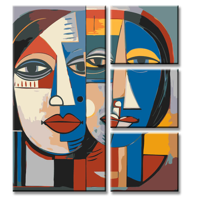 Painting by numbers cubism faces 4 parts