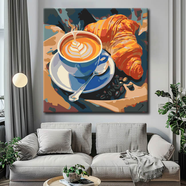 Painting by numbers coffee and croissant