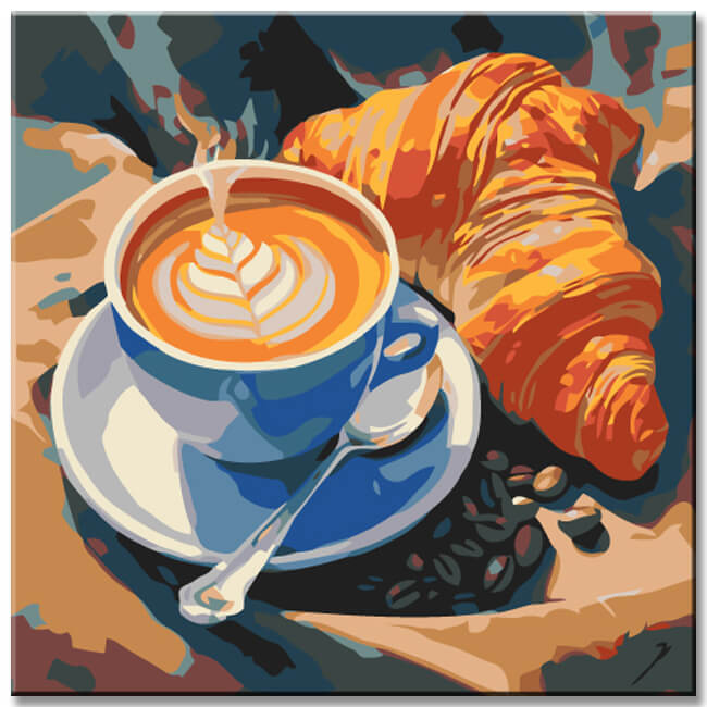 Painting by numbers coffee and croissant