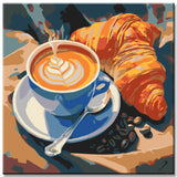 Painting by numbers coffee and croissant