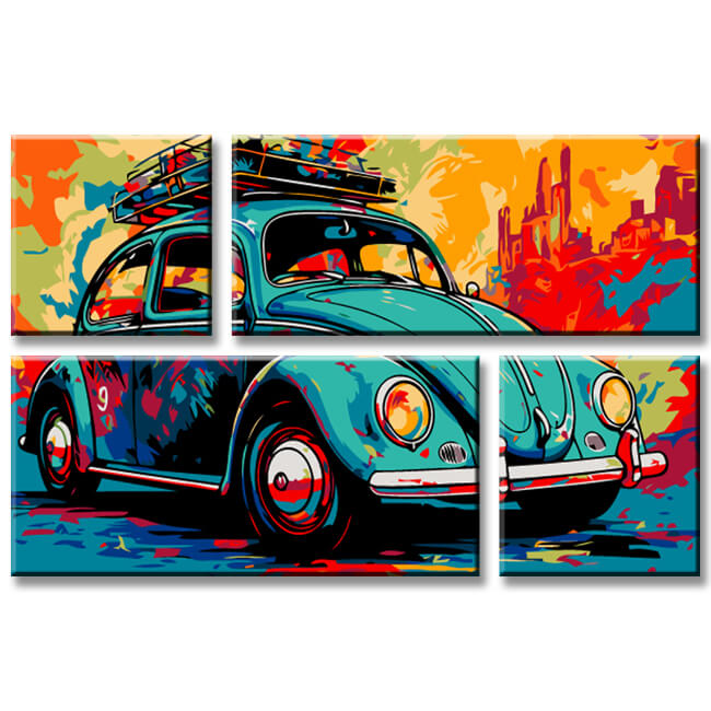 Painting by numbers illustration Volkswagen Beetle 4 parts