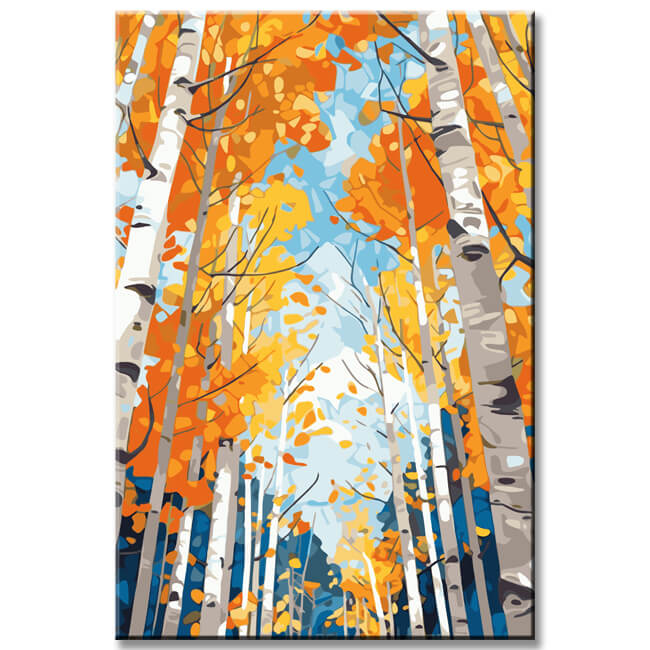 Birch Trees in Autumn Painting By Numbers