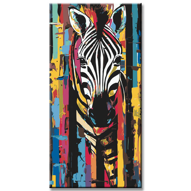 Colored Zebra Portrait Painting By Numbers