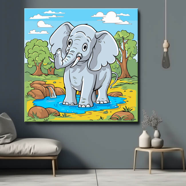 Elephant Children'S Motif Painting By Numbers