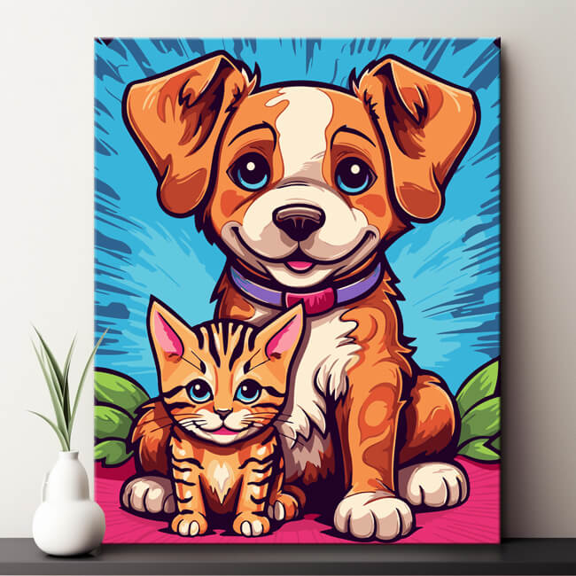 Dog & Cat Children'S Motif Painting By Numbers