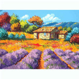 Painting By Numbers Flowers Lavender Field With House