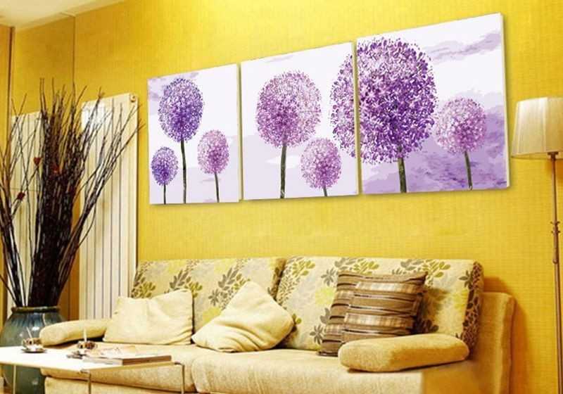 Paint by Numbers Triptych Star Ball onion with Purple Flowers