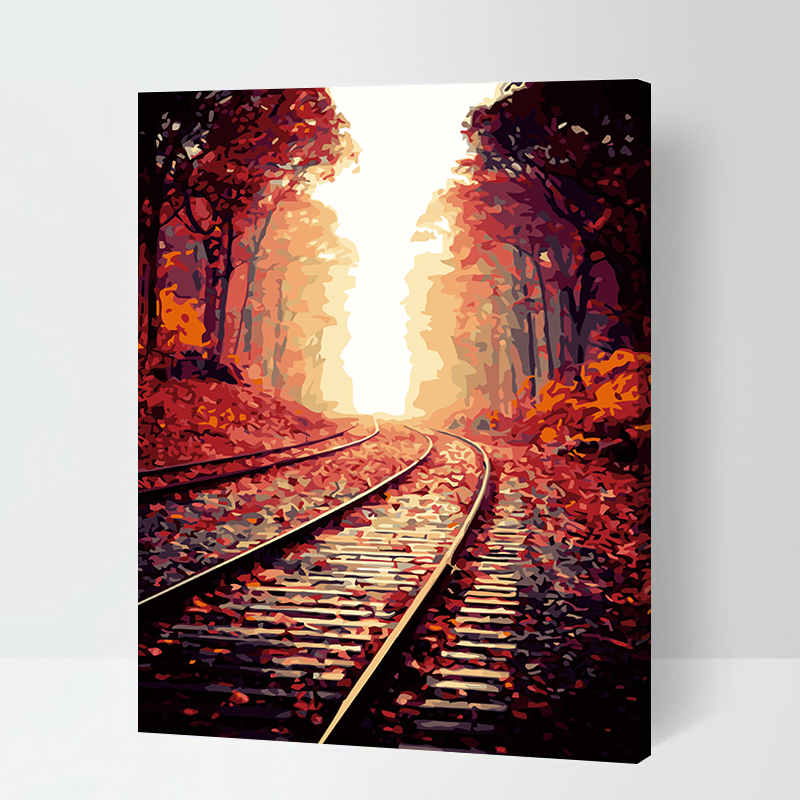 Pictures Painting By Numbers Train Track in Autumn