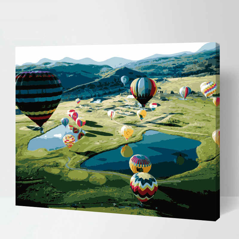 Paint By Numbers Balloon Flight Over Mountains, Lakes And Meadows