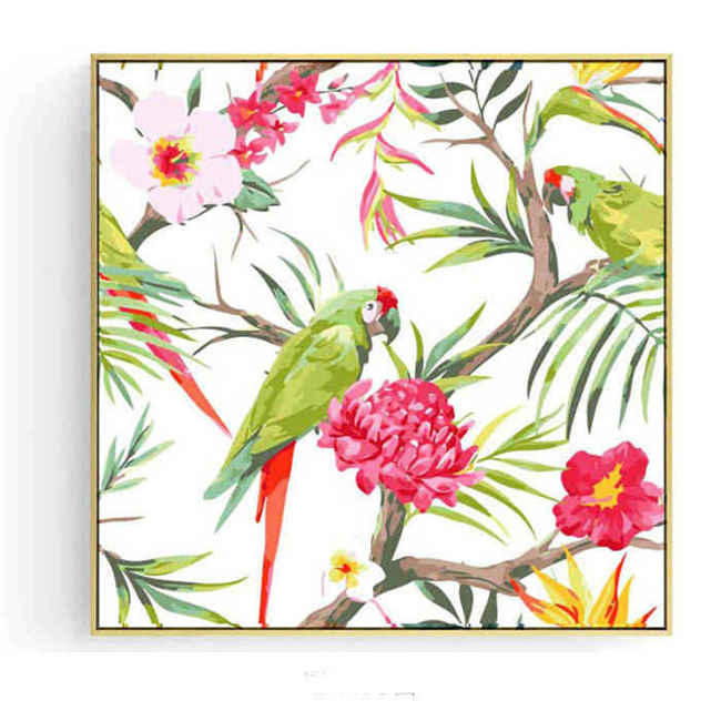 Painting By Numbers Parrot Palm Flowers