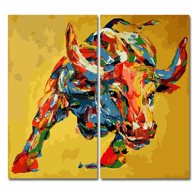 Paint by Numbers Large Bull Portrait Modern Animal Art 2 Panel (Duo)