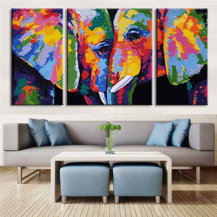 Triptychon 2 Elefanten Moderne Tierkunst  - 3-teilig
