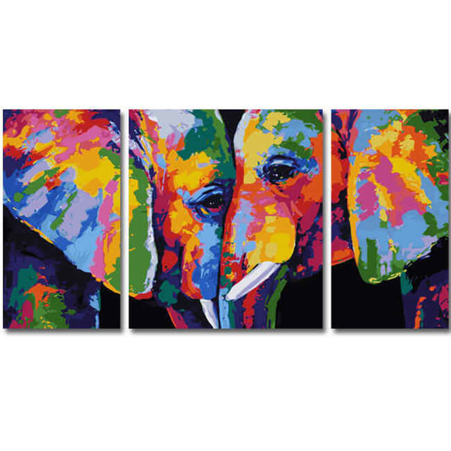 Triptychon 2 Elefanten Moderne Tierkunst  - 3-teilig