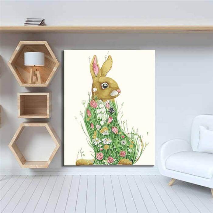 Painting by Numbers Colorful Bunny in A Green Floral Dress