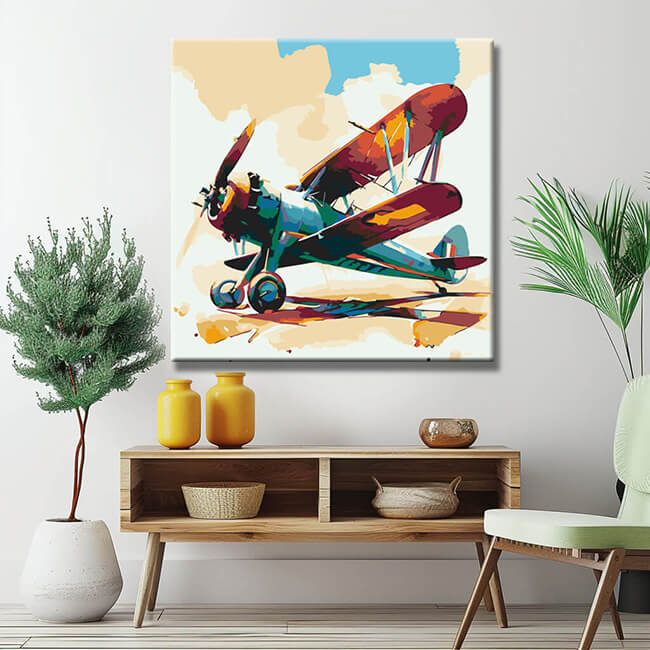 Paint by numbers watercolor of a vintage airplane
